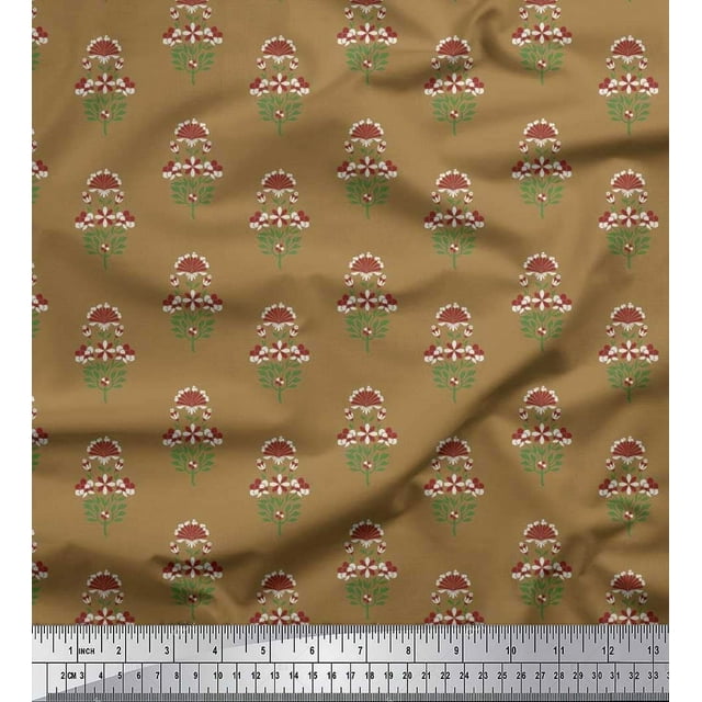 Soimoi Poly Georgette Fabric Leaves & Floral Artistic Print Fabric by Yard 52 Inch Wide