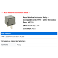 thumbnail image 2 of Rear Window Defroster Relay - Compatible with 2002 - 2005 Mercedes-Benz ML500 2003 2004, 2 of 2