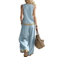 thumbnail image 5 of Stichou 2 Piece Outfits for Women 2026 Summer Sleeveless Wide Leg Capris Tracksuits Casual Cotrast Colors Lounge Sets Light Blue L, 5 of 5
