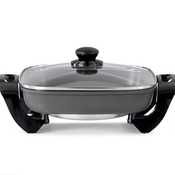 Electric Skillet NonStick Glass Lid Adjustable Temp Control 12x12" Dishwasher Safe Rapid Heat CoolTouch Handles Large Capacity MultiFunctional Easy Clean