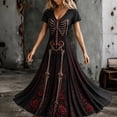 thumbnail image 3 of KICILVS Gothic Clothes For Women Skeleton And Red Rose Print Flowing V Neck Long Maxi Dress Halloween Cosplay Gothic Party Dress, 3 of 5