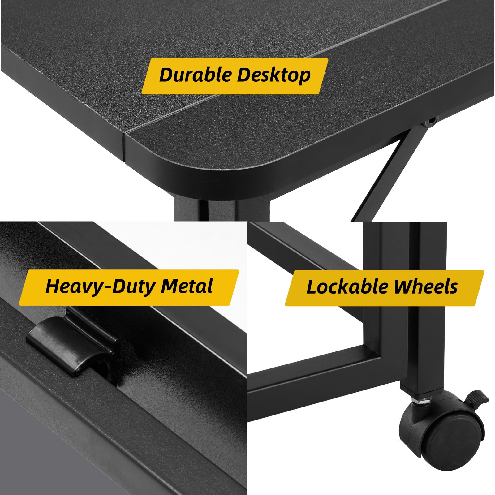 Funnil 39.37'' Folding Standing Desk with Rolling Wheels for Small Space, Compact Portable Table Writing Computer Desk in Study, Home Office Foldable Office Desk for Bedroom and Living Room