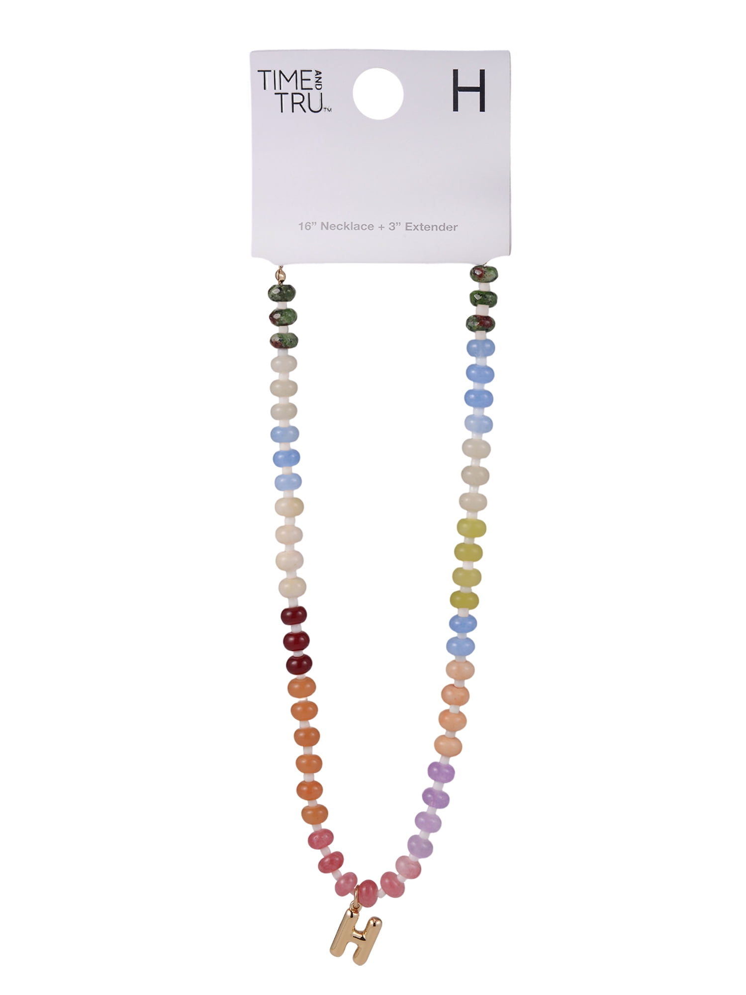 Time and Tru Goldtone Multicolored Bead Initial "H" Necklace