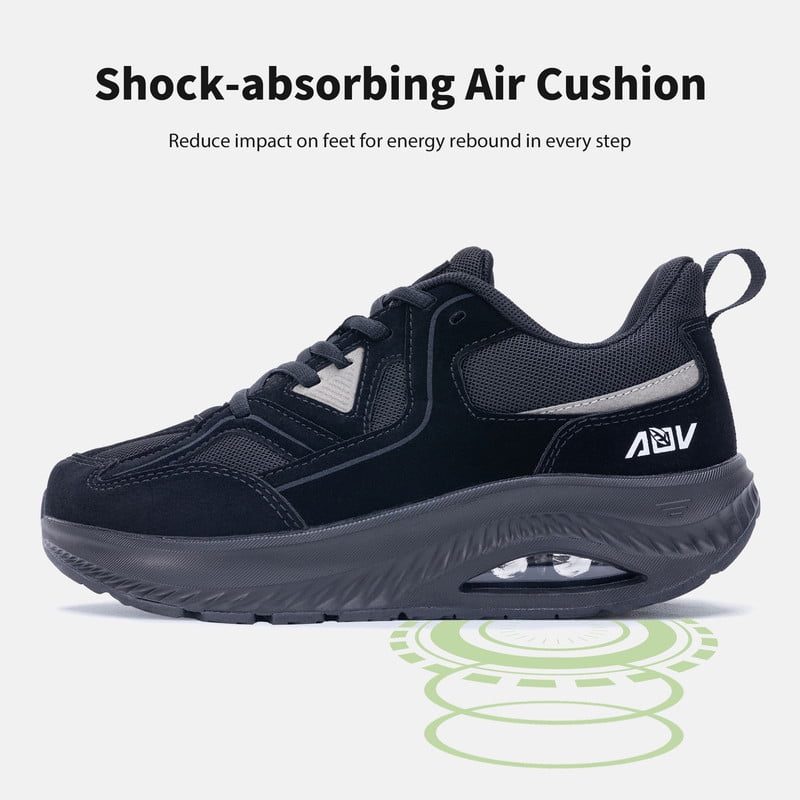 AOV Extra Wide Toe Box Arch Support Walking Shoes,Orthotic Plantar Fasciitis Tennis Sneaker,Black&gray,Size 9