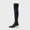 thumbnail image 5 of Dakaela Women's Over The Knee Thigh High Boots Stretch Knit Chunky High Heels Rhinstone Long Fall Boot, 5 of 8