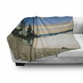 thumbnail image 3 of Landscape Soft Flannel Fleece Blanket, Paradise Beach with Trees at the River After Sunrise Romantic Peace Scenery Photo, Cozy Plush for Indoor and Outdoor Use, 70" x 90", Blue Cream, by Ambesonne, 3 of 6