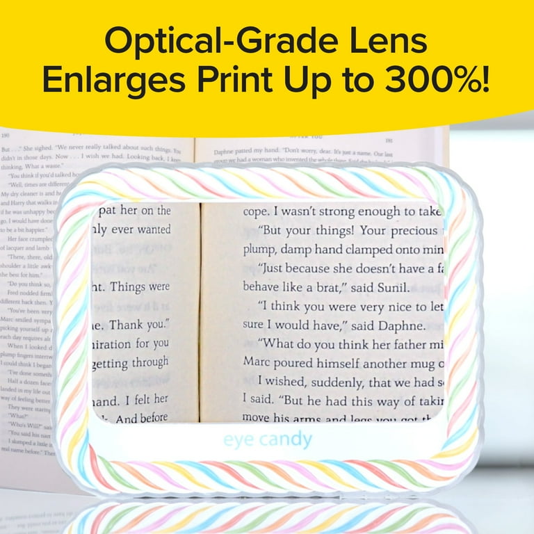 Eye Candy Ultra Bright Full Page Magnifier and Book Light, Large Plastic,  Multicolor, 3X Bigger