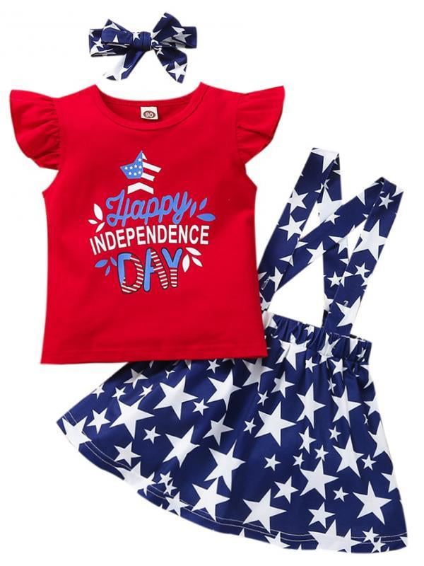 Tutu Skirt 4th July Toddler Baby Girls 2PC Independence Day Outfits American Flag Printed T-Shirt Tops 