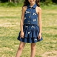 thumbnail image 3 of BXJX Girls Summer Denim Outfit Sets Size 7-8 T, Sleeveless Collared Casual 2PC T-Shirts and Skirts Sets Blue, 3 of 9