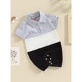 thumbnail image 3 of Bslissey Baby Boys Shorts Jumpsuit Short Sleeve Lapel Collar Contrast Color One Piece Romper Newborn Infant Summer Casual Daily Outfit 3M 6M 12M 18M, 3 of 8