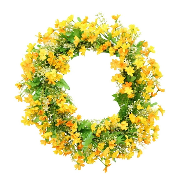 Artificial Forsythia Wreath 18 Inch - Handcrafted Spring Summer Door Wreath with Flowers & Leaves, Seasonal Farmhouse Decor for Porch, Parties & Wall Hanging
