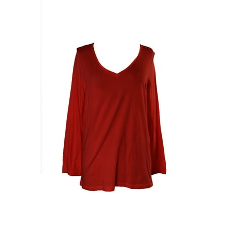 Hue Red V-Neck Long Sleeve T-Shirt M