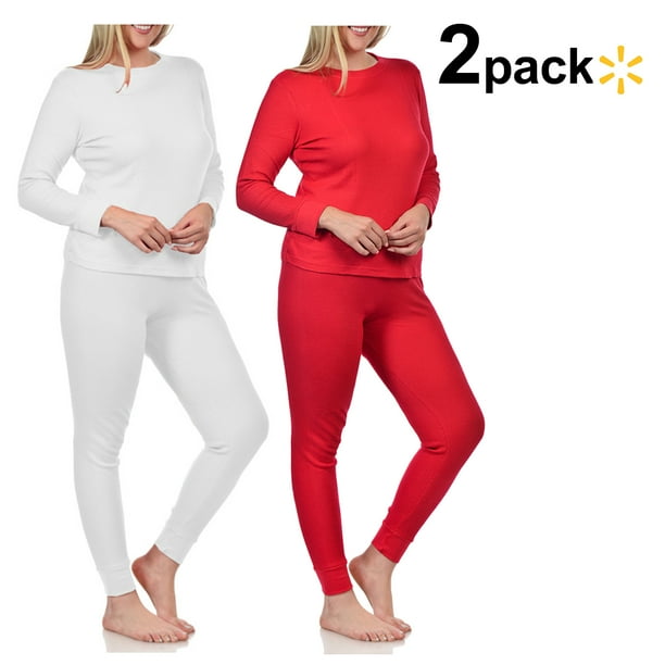 Basico Women's 2pc Long John Thermal Underwear Set 100 Cotton (2Pack )
