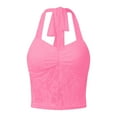 thumbnail image 4 of CUSTG Women Tank Top Fashion Versatile V Neck Slim Fit Cropped Camisole Sexy Lace See Through Backless Sheer Mesh Vest Top For Ladies Daily Wear And Layering,Pink,L, 4 of 5