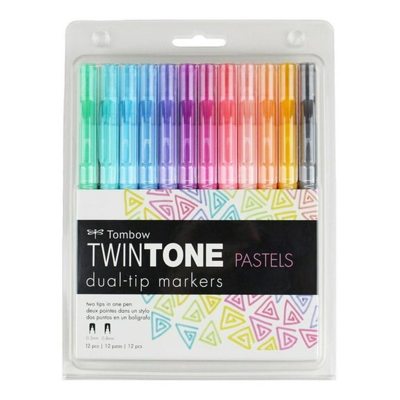 Marcadores Tombow Twintone Pastel 12pzs Doble Punta Original Tombow Marcadores Tombow Twintone Pastel 12pzs Doble Punta Original