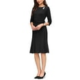 thumbnail image 4 of INSPIRE CHIC Women's Fishtails Dress with Brooch 3/4 Sleeve Boat Neck Funeral Dress with Belted S Black, 4 of 5