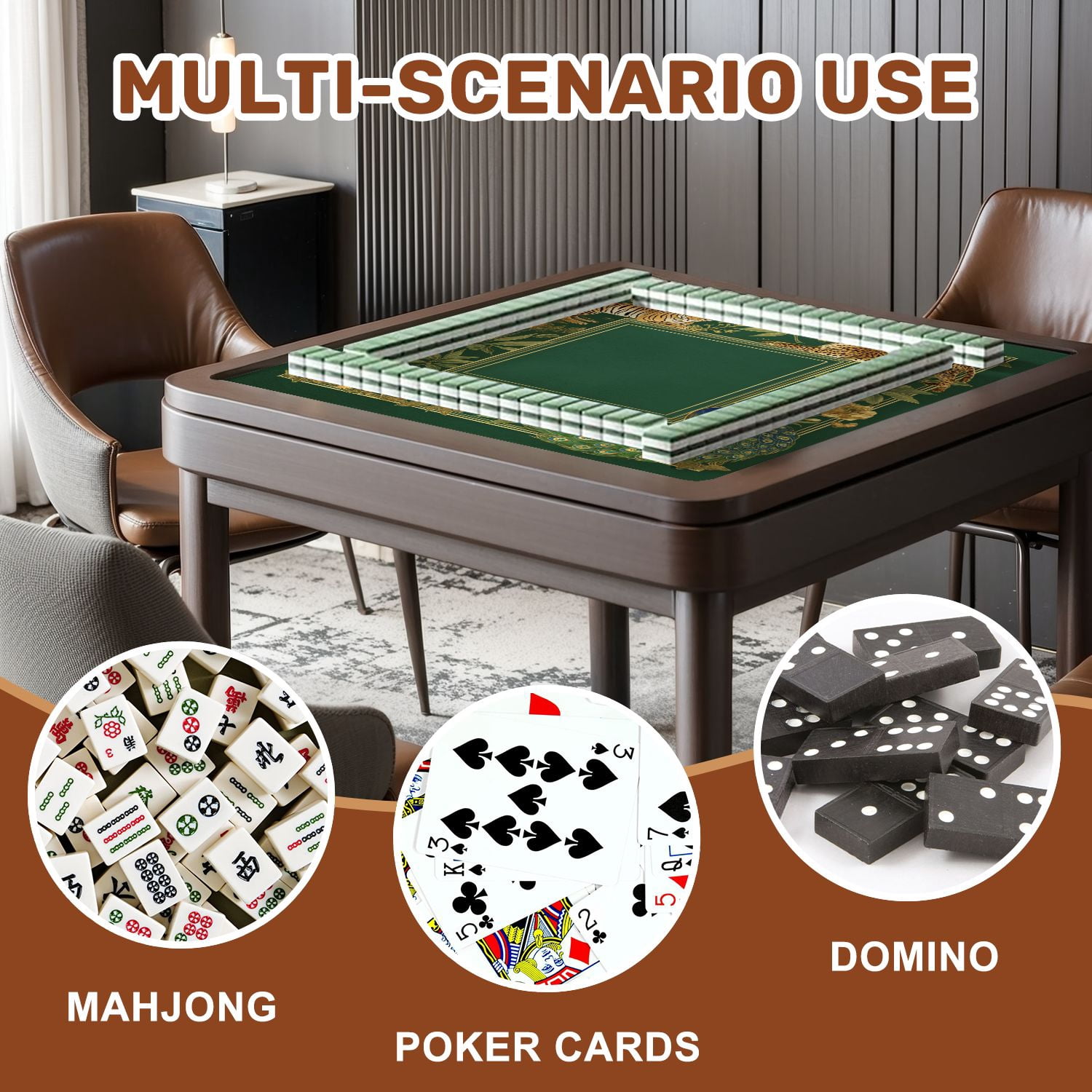 Mahjong Mat 31.5" x 31.5" Tropical Jungle Wildlife Tiger Leopard Peacock Golden Frame Non-Slip Noise Reduction American Mahjong Tiles Table Cover for Dominoes Poker Card Board Games Gift