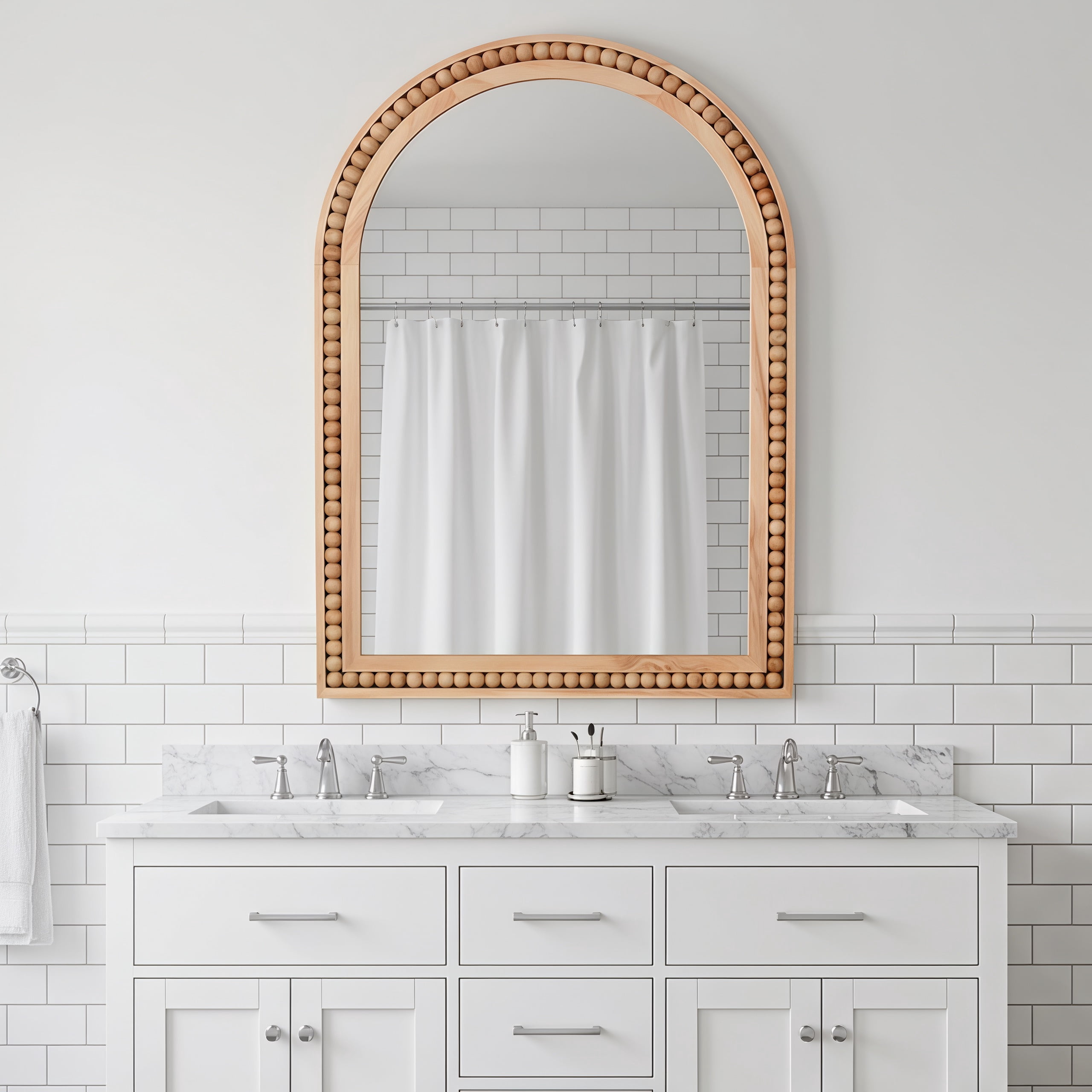 Leumius 30"x 20" Arch Wall Mirror Wall Mirror Rustic Wooden Frame Decorative Mirror for Entryway, Bathroom & Living Room,Natural