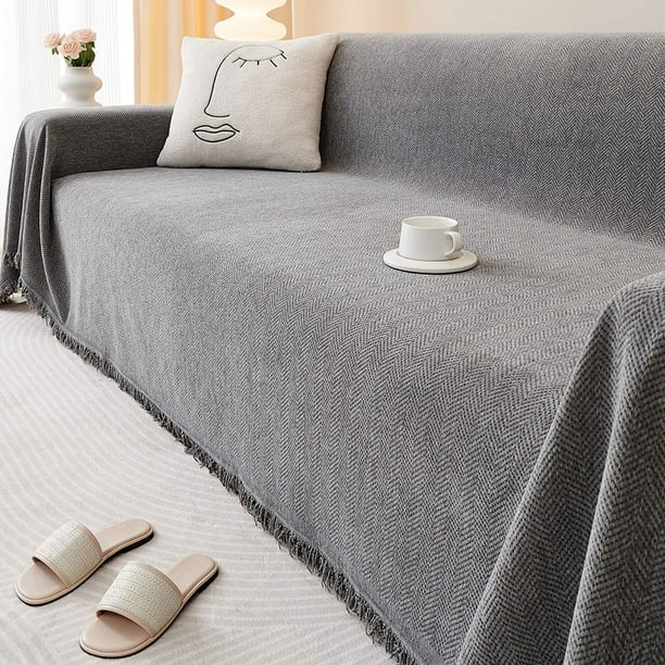 Nvzi Funda de sofá de chenilla, funda de toalla para sofá de sala de estar, fácil de instalar, lavable, protector de sofá de 70,87 x 165,35 pulgadas (gris oscuro)