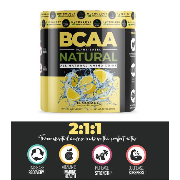 Nutrology BCAA Natural Plant Sourced Amino Acid Drink Lemonade 30 Servings