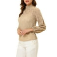 thumbnail image 5 of Allegra K Women's Ruffle Mock Neck Floral Lace Long Sleeves Semi Sheer Elegant Blouse, 5 of 6