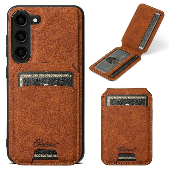 Feishell Case forSamsung Galaxy S25 Plus with Detachable Card Holder, PU Leather Wallet Case with Flip Kickstand, Shockproof Magnetic Cover Compatible with MagSafe Car Mount Holder, Khaki