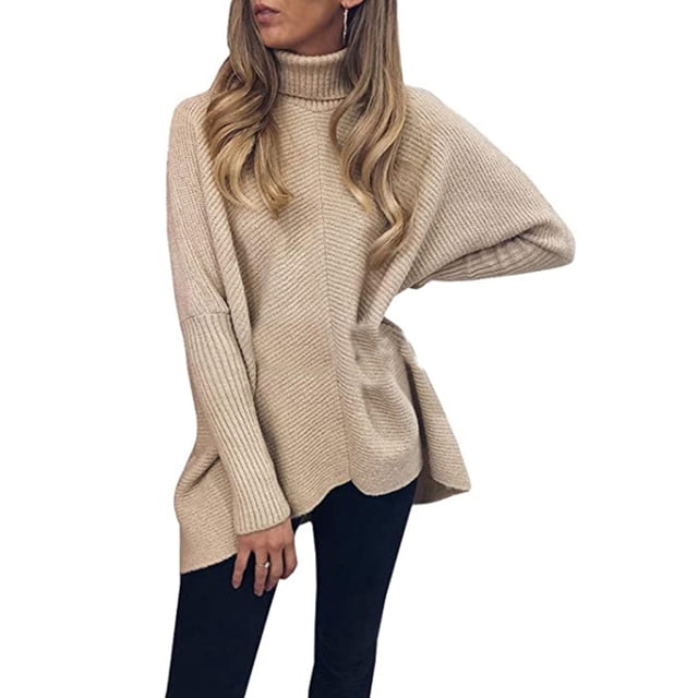 FOCUSNORM Women Solid/Contrast Color Sweater Bat Sleeve Irregular Hem Pullover