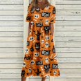 thumbnail image 3 of Women's Halloween Print Casual Dress, Short Sleeve V-Neck Style for Everyday Wear, Halloween Themed Fashion Dress for Ladies Yellow 3XL, 3 of 6