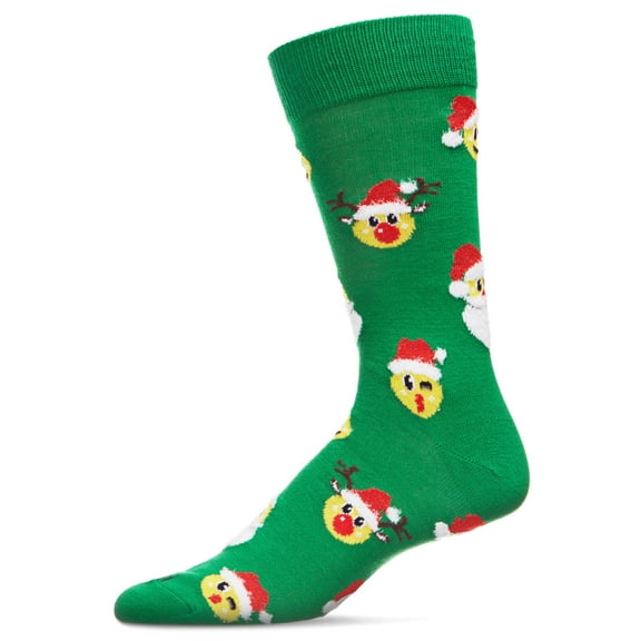 MeMoi Men's Smiley Face Santa Holiday Novelty Crew Socks - Mens - Male, 10-13, Green