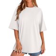 thumbnail image 5 of Stichou Short Sleeve Shirts for Women Summer Spring Trendy Tops Casual Solid Crew Neck Loose Fit Basic Tees White 2XL, 5 of 5
