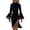 Navy, variant on Plus Size Sun Dress Womens Faux Suede Midi Dress Mock Neck Color Block Flare Sleeve Slim Fitting Split Dresses Navy M