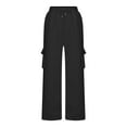 thumbnail image 4 of Frostluinai Women's Cargo Pants High Wasit Drawstyring Straight Wide Leg Pants Solid Color Baggy Yoga Pants Casual Athletic Pants with Pocket, 4 of 7