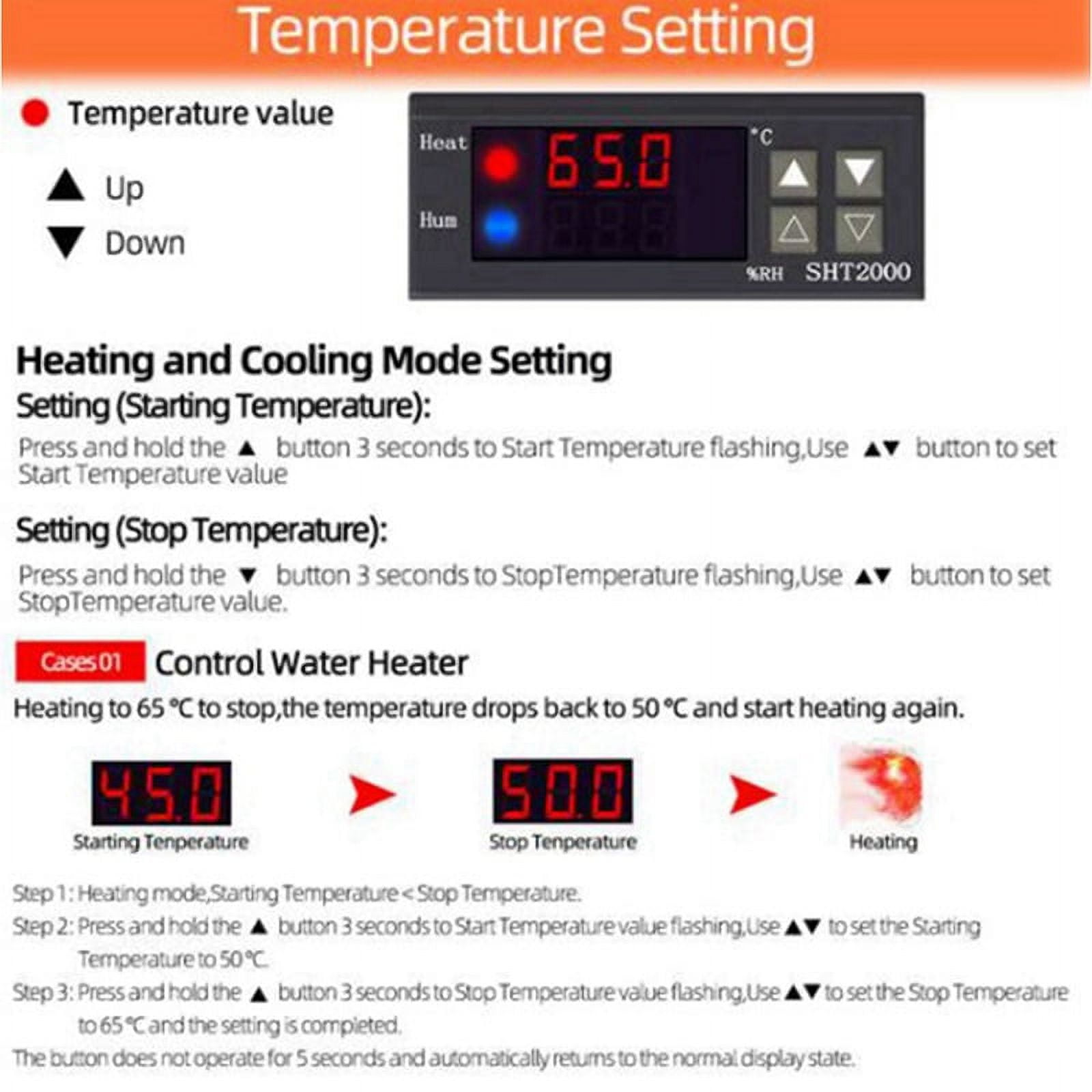 2X SHT2000 Temperature Humidity Controller Thermostat Humidistat Indoor Brewing Incubator Thermometer AC110-230V