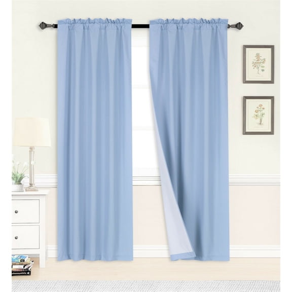 1 SET WHITE LINER ULTIMATE BLACKOUT WINDOW CURTAIN TREATMENT THERMAL PANELS R64 LIGHT BLUE 35" W X 84" L EACH