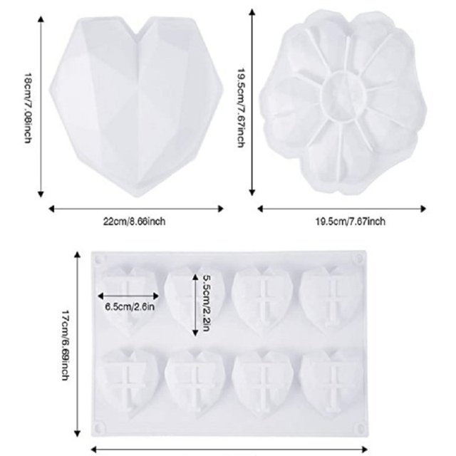 Dongzhu 3 paquetes de moldes de silicona para tartas de chocolate con forma de corazón de diamante sin BPA Tmvgtek Para estrenar