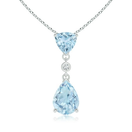 White Topaz Trillion Pendant - Mother's Day Jewelry - Trillion and Pear Aquamarine Drop Pendant with Diamond in 14K White Gold (8x6mm Aquamarine) - SP1082AQD-WG-AA-8x6