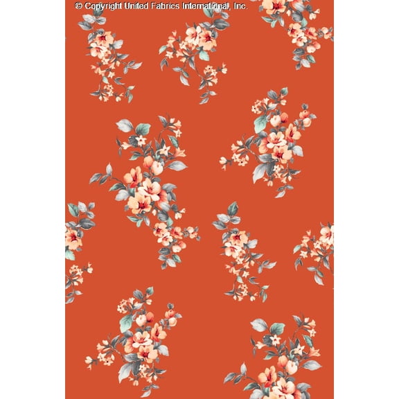Challis Rayon Printed Daphy, Floral Fabric, Dress Fabric, Sewing Fabric (SALMON/RED/GREY, ByYard)