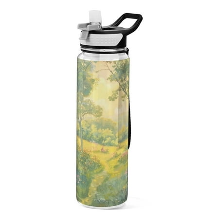 

Sports Water Bottle 1000ML Tritan Food Grade Clear Water Bottle Fitness Outdoor Sports Bike Yellow Light and Green Grass