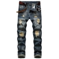 thumbnail image 1 of Puntoco Pantalones vaqueros rectos de algodón con agujeros rasgados para hombre, pantalones largos, 1 of 9
