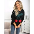thumbnail image 6 of Womens Cute Chunky Knit Sweaters Trendy 3D Cherry Print Fall Winter Warm Crew Neck Knitted Pullover Tops Black M, 6 of 10