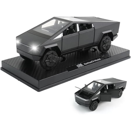 EROCK 1/32 Cybertruck Electric Pick-Up Truck Model Car, Zinc Alloy Pull Back Toy Car with Sound and Light for Kids Boy Girl(Black)
