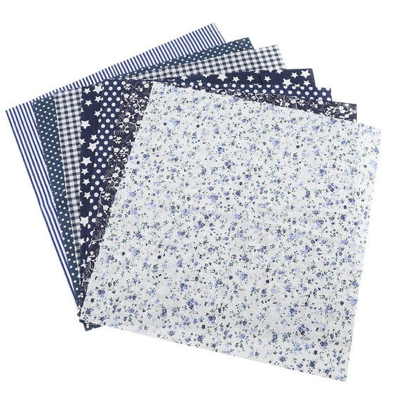 YLSHRF 7 Pieces Pre-Cut 25*25CM Cotton Fabric DIY Set Assorted Squares Bedding Kit Quarters Bundle Dark Blue ,Bedding Cotton Fabric