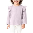 thumbnail image 3 of AHTJRT Crewneck Shirts for Girls Button Down Ruffle Flounce Long Sleeves Tee Tops 2026 Fall Spring Casual Lounge Outdoor Cardigans Purple 2-3 Years, 3 of 8
