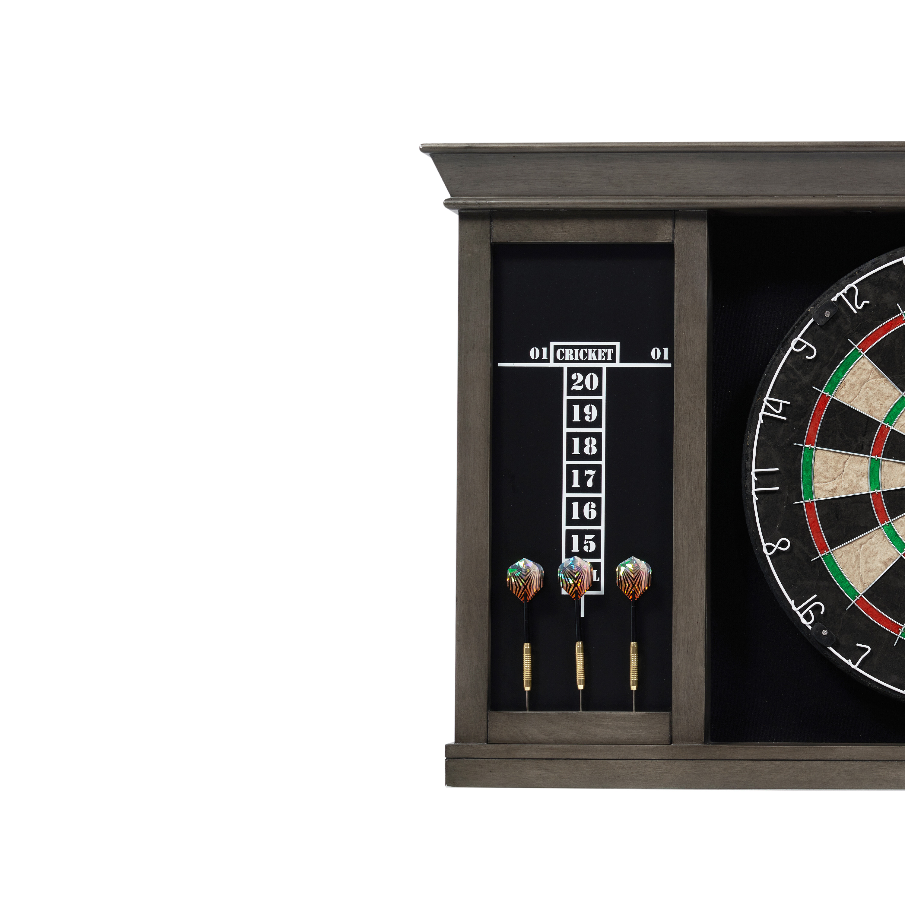 Palmer Wood Dartboard LED Display Cabinet with 18-inch Bristle Dartboard and Steel Tip Dart Set by Barrington Billiards