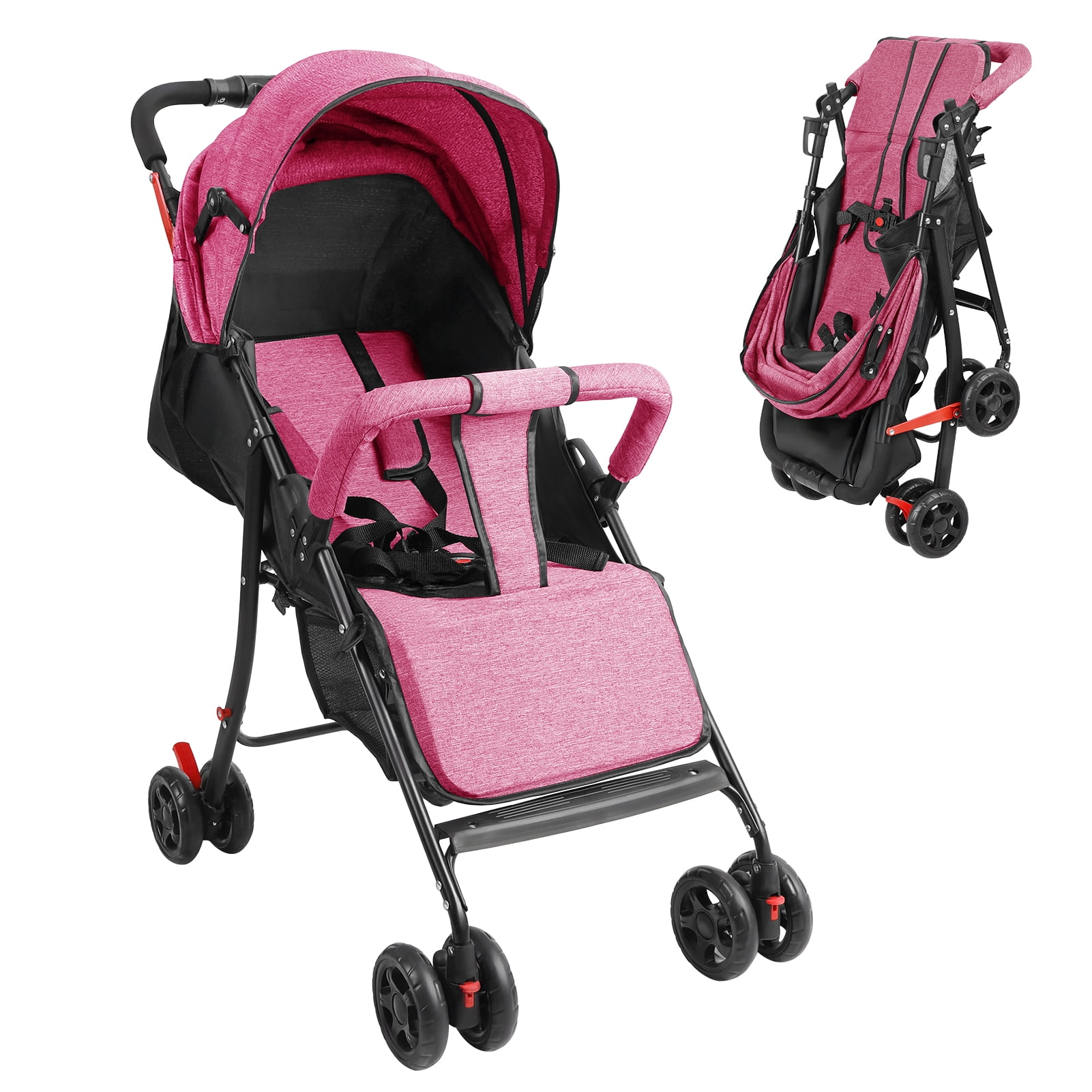 Thehsnt One-Hand Fold Stroller - Adjustable Backrest & Canopy, for Infants 0-2 Years Up to 22 lbs