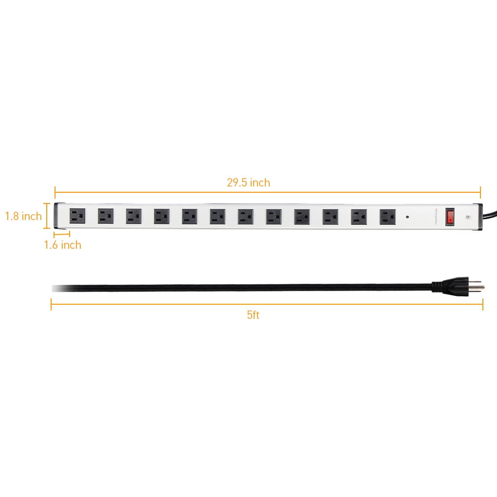 SURAIELEC 12 Outlet Long Metal Power Strip, 15FT Martinique