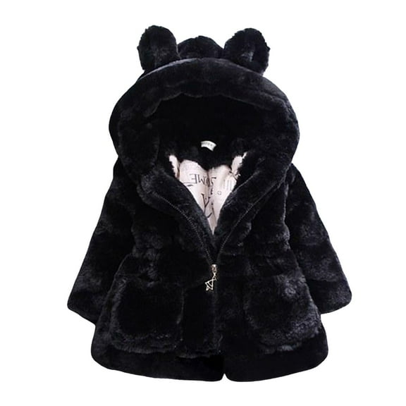 Toddler Girl Winter Clothes 3T Winter Clothes For Girls Kids Girls Winter Warm Coats Jacket Clothes Outwear Overcoat Ear Hooded Fur Thicken Fleece Toddler Black 4-5 Years
