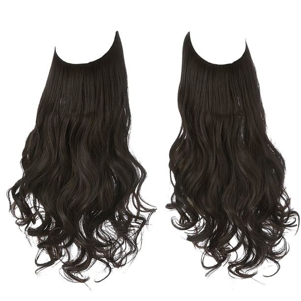 Nvzi Extensión de cabello invisible con hilo de pescar, fibra sintética larga ondulada y rizada, extensión de cabello ajustable estilo diadema, 22 pulgadas, negra, 1 pieza, estilo B