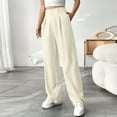 thumbnail image 2 of Tianiyouqing Comfy Womens Pants High Waisted Twill Party Dress Trousers Wide Leg Elastic Waist Lightweight Long Pants White XL, 2 of 7