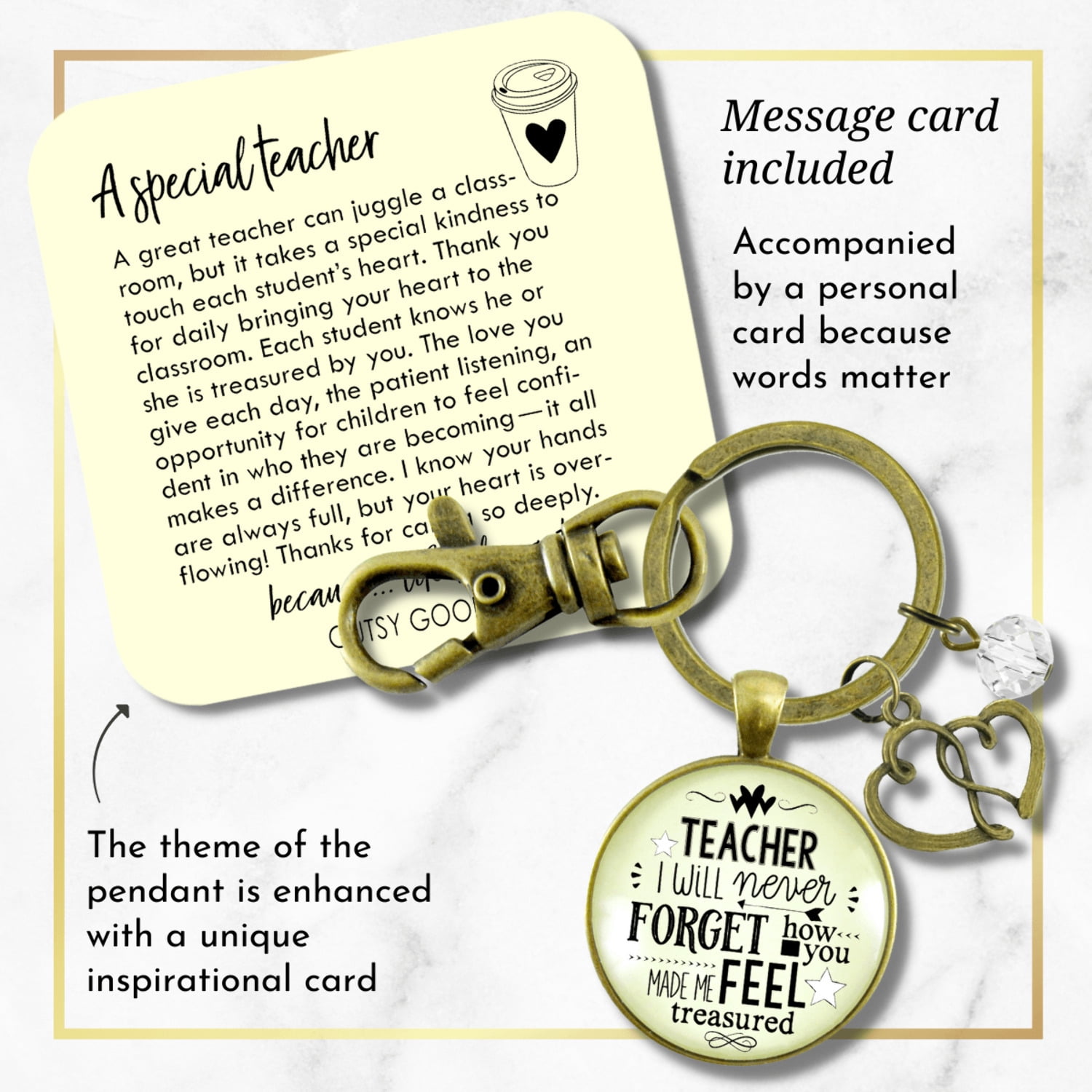 Teacher Keychain I Will Never Forget Inspirational Life Adult Jewelry Appreciation Gift